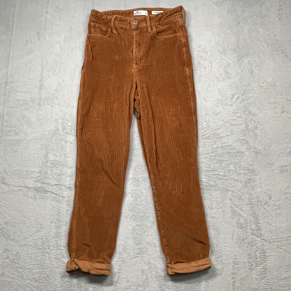 Hollister Corduroy Pants Women 3 Brown Ultra High Rise Straight Leg Cinnamon